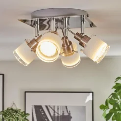 hofstein Maren Plafonnier, Spot de plafond LED Chrome, Nickel mat, 4 lumières
