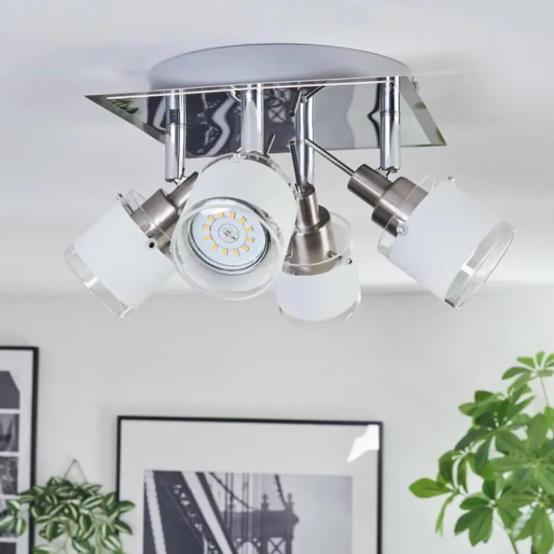 hofstein Maren Plafonnier, Spot de plafond LED Chrome, Nickel mat, 4 lumières