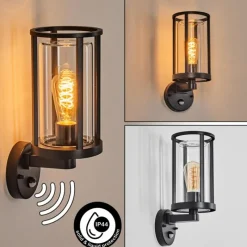 hofstein Martinha Lampe murale d´extérieur Noir, 1 lumière, Détecteur de mouvement