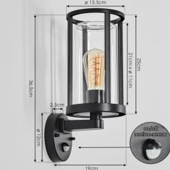 hofstein Martinha Lampe murale d´extérieur Noir, 1 lumière, Détecteur de mouvement