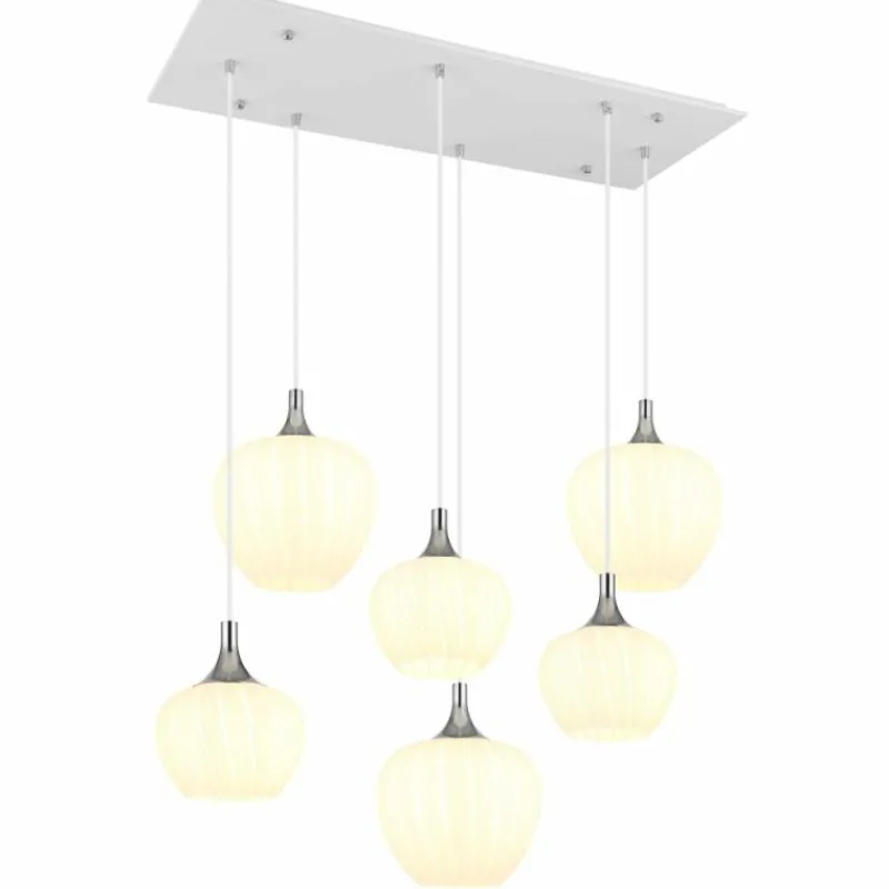 Luminaires Globo Lighting Maxy Suspension Chrome, Blanc, 6 lumières