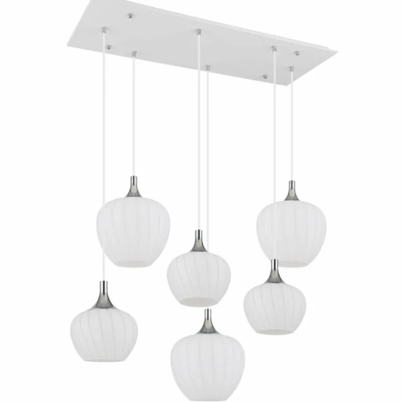 Luminaires Globo Lighting Maxy Suspension Chrome, Blanc, 6 lumières