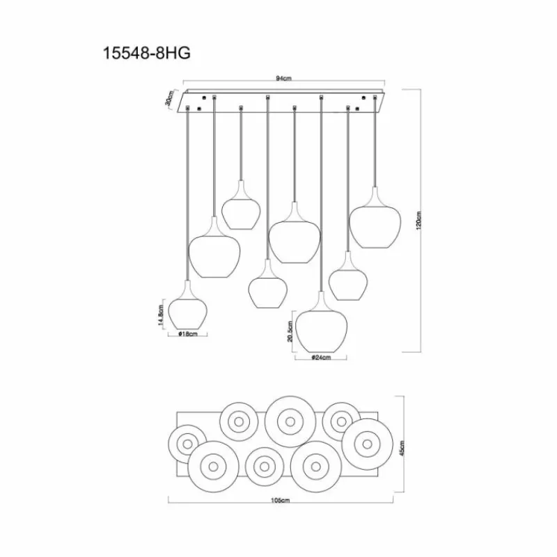 Luminaires Globo Lighting Maxy Suspension Chrome, Noir, 8 lumières
