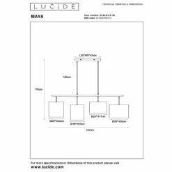 Lampes En Tissu-Luminaires Lucide MAYA Suspension Noir, 4 lumières
