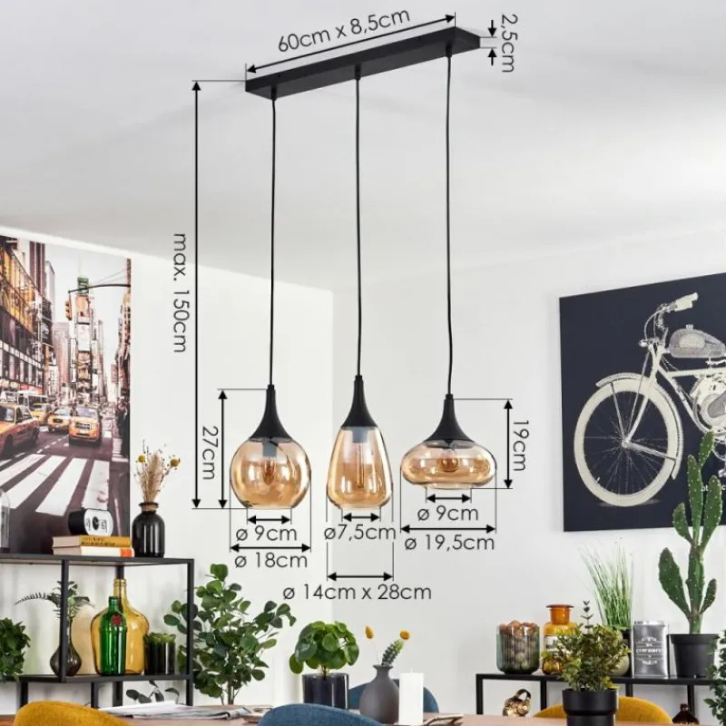 hofstein Maynal Suspension Noir, 3 lumières