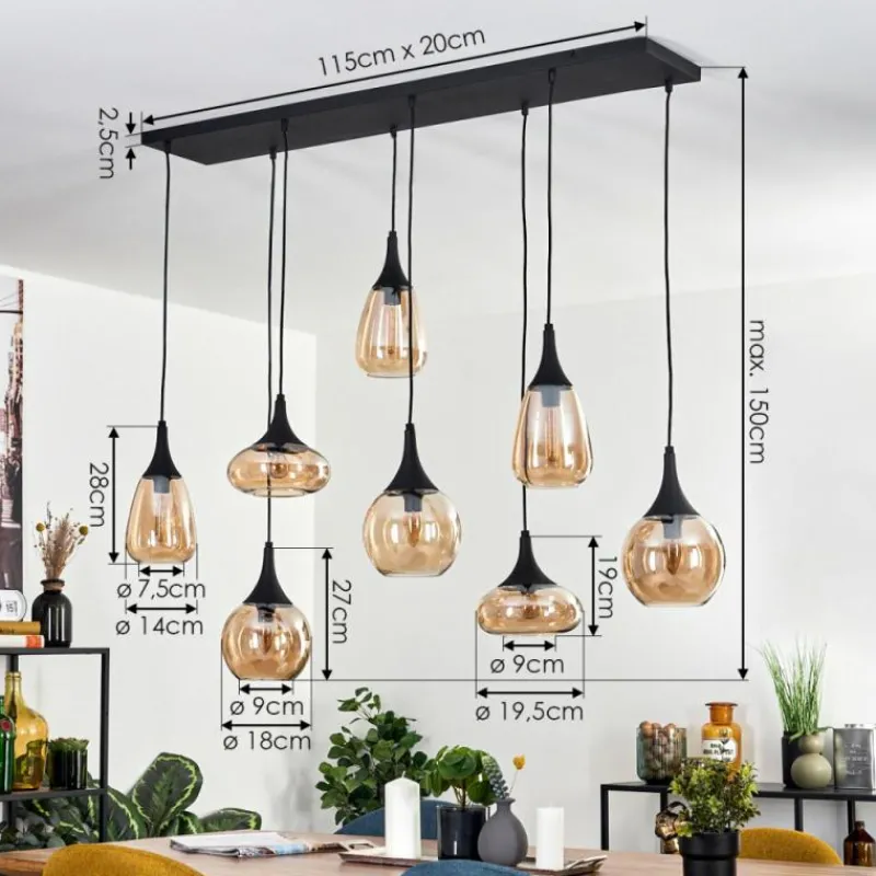 hofstein Maynal Suspension Noir, 8 lumières