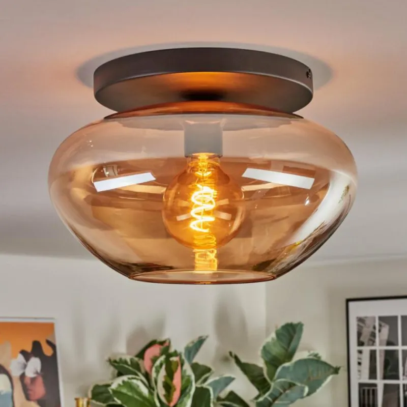 hofstein Mertola Plafonnier, Boule lumineuse Ambre, 1 lumière
