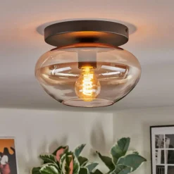 hofstein Mertola Plafonnier, Boule lumineuse Ambre, Clair, 1 lumière