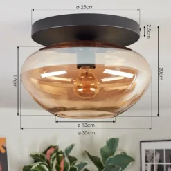 hofstein Mertola Plafonnier, Boule lumineuse Ambre, 1 lumière