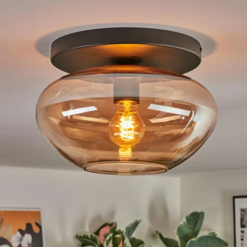 hofstein Mertola Plafonnier, Boule lumineuse Ambre, 1 lumière