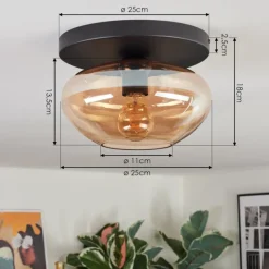 hofstein Mertola Plafonnier, Boule lumineuse Ambre, 1 lumière