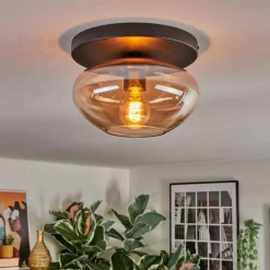 hofstein Mertola Plafonnier, Boule lumineuse Ambre, 1 lumière