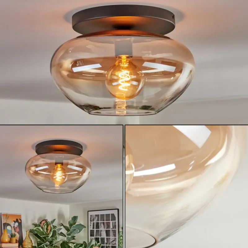 hofstein Mertola Plafonnier, Boule lumineuse Ambre, Clair, 1 lumière