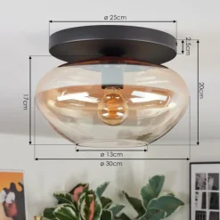 hofstein Mertola Plafonnier, Boule lumineuse Ambre, Clair, 1 lumière