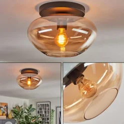 hofstein Mertola Plafonnier, Boule lumineuse Ambre, 1 lumière