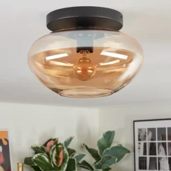 hofstein Mertola Plafonnier, Boule lumineuse Ambre, 1 lumière