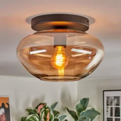 hofstein Mertola Plafonnier, Boule lumineuse Ambre, 1 lumière