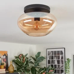 hofstein Mertola Plafonnier, Boule lumineuse Ambre, 1 lumière