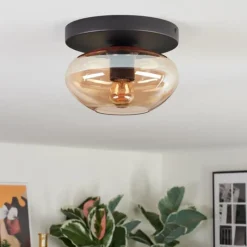 hofstein Mertola Plafonnier, Boule lumineuse Ambre, 1 lumière