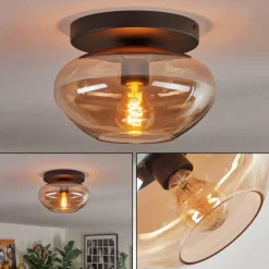 hofstein Mertola Plafonnier, Boule lumineuse Ambre, 1 lumière
