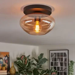 hofstein Mertola Plafonnier, Boule lumineuse Ambre, 1 lumière