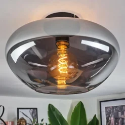 hofstein Mertola Plafonnier Chrome, Clair, Fumé, 1 lumière