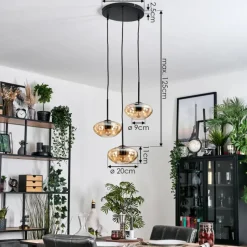 hofstein Mertola Suspension, Boule lumineuse Noir, 3 lumières