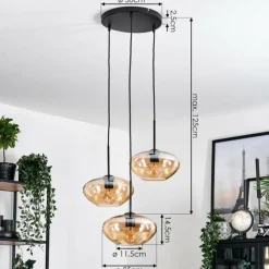 hofstein Mertola Suspension, Boule lumineuse Noir, 3 lumières