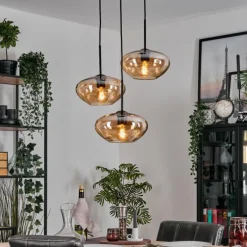 hofstein Mertola Suspension, Boule lumineuse Noir, 3 lumières