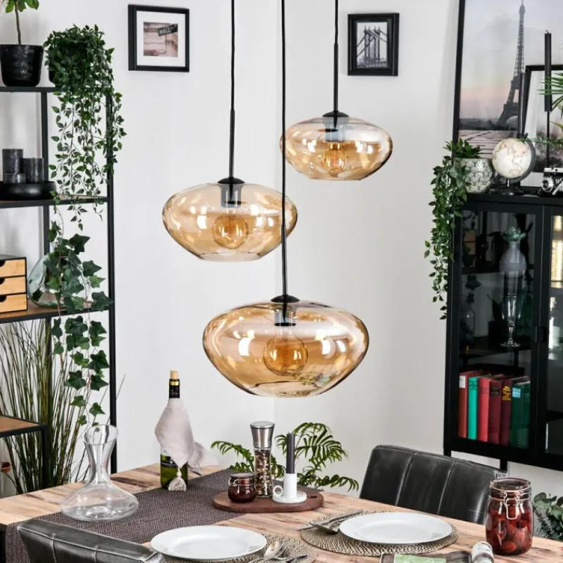 hofstein Mertola Suspension, Boule lumineuse Noir, 3 lumières