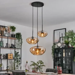 hofstein Mertola Suspension, Boule lumineuse Noir, 3 lumières