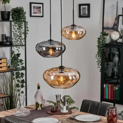 hofstein Mertola Suspension, Boule lumineuse Noir, 3 lumières