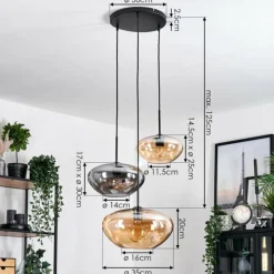 hofstein Mertola Suspension, Boule lumineuse Noir, 3 lumières