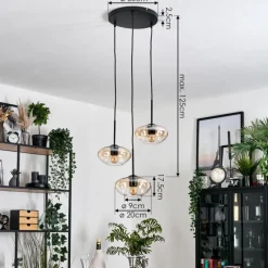 hofstein Mertola Suspension, Boule lumineuse Noir, 3 lumières