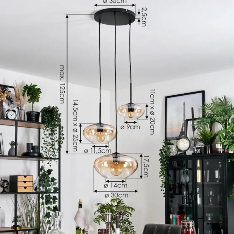 hofstein Mertola Suspension, Boule lumineuse Noir, 3 lumières