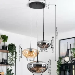 hofstein Mertola Suspension, Boule lumineuse Noir, 3 lumières