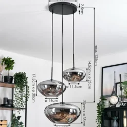 hofstein Mertola Suspension, Boule lumineuse Noir, 3 lumières