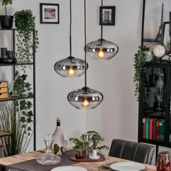 hofstein Mertola Suspension, Boule lumineuse Noir, 3 lumières