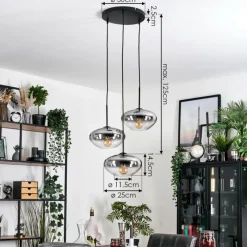 hofstein Mertola Suspension, Boule lumineuse Noir, 3 lumières