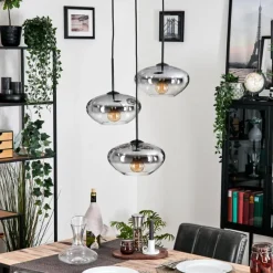 hofstein Mertola Suspension, Boule lumineuse Noir, 3 lumières