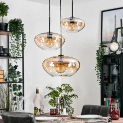 hofstein Mertola Suspension, Boule lumineuse Noir, 3 lumières