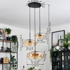 hofstein Mertola Suspension, Boule lumineuse Noir, 3 lumières