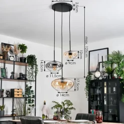 hofstein Mertola Suspension, Boule lumineuse Noir, 3 lumières