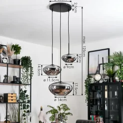 hofstein Mertola Suspension, Boule lumineuse Noir, 3 lumières