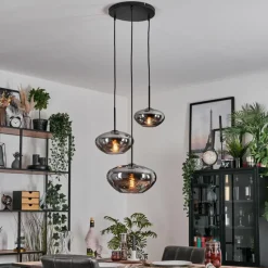 hofstein Mertola Suspension, Boule lumineuse Noir, 3 lumières