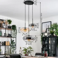 hofstein Mertola Suspension, Boule lumineuse Noir, 3 lumières