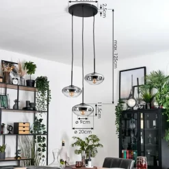 hofstein Mertola Suspension, Boule lumineuse Noir, 3 lumières