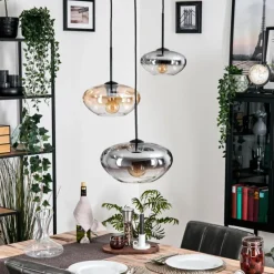 hofstein Mertola Suspension, Boule lumineuse Noir, 3 lumières