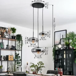 hofstein Mertola Suspension, Boule lumineuse Noir, 3 lumières