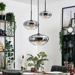 hofstein Mertola Suspension, Boule lumineuse Noir, 3 lumières